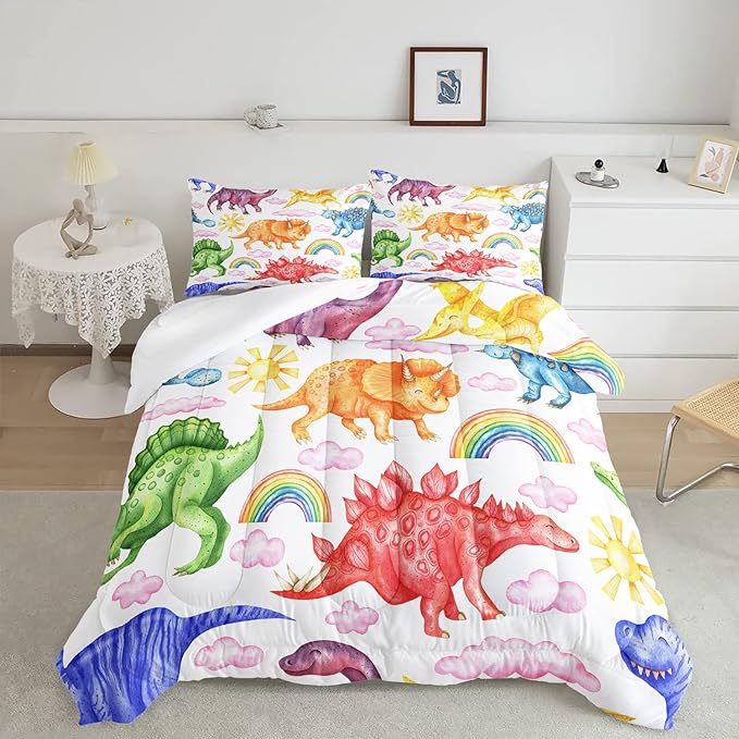 CVHOUSE Dinosaur Bedding Set,Dinosaur Comforter,Dinosaur Comforter Set King,Microfiber Quilt Set with 1 Comforter and 2 Pillow Cases- 3 Piece - LeafyLoom