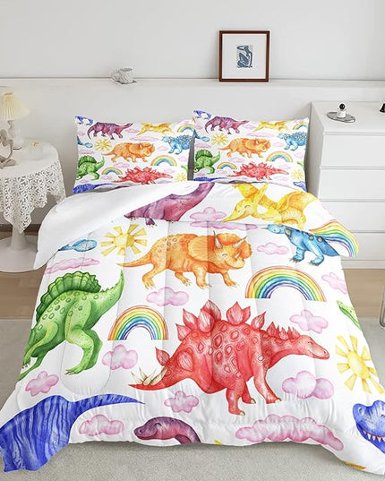 CVHOUSE Dinosaur Bedding Set,Dinosaur Comforter,Dinosaur Comforter Set Twin,Microfiber Quilt Set with 1 Comforter and 2 Pillow Cases- 3 Piece - LeafyLoom