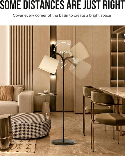 Floor Lamp for Living Room, Dimmable Floor Lamps (3 Color Temperatures and 9w Led Bulb), Standing Lamp with Beige Linen Lamp Shade, Modern Tall Arc Floor Lamp for Bedroom, Office, Study - LeafyLoom