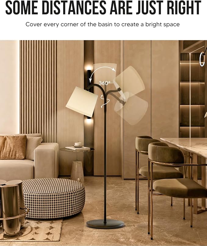 Floor Lamp for Living Room, Dimmable Floor Lamps (3 Color Temperatures and 9w Led Bulb), Standing Lamp with Beige Linen Lamp Shade, Modern Tall Arc Floor Lamp for Bedroom, Office, Study - LeafyLoom
