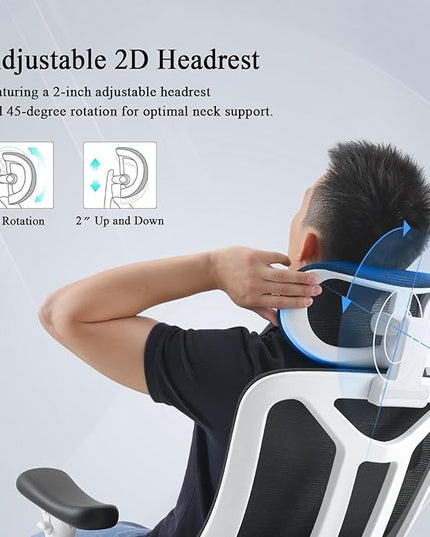Ergonomic Office Chair with 3D PU Armrests, Home Office Chair with 3D Adjustable Lumbar Support, Adjustable Seat Depth Desk Chair, Swivel Big and Tall Computer Chair,Thick Seat Cushion - LeafyLoom