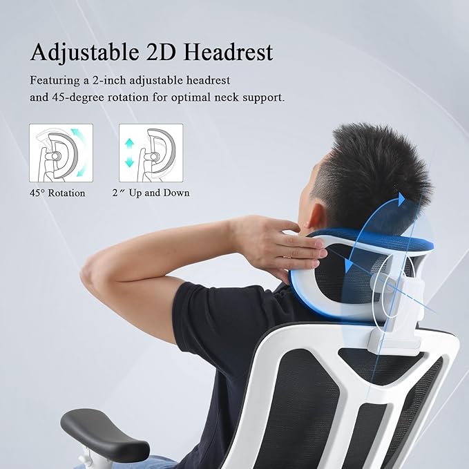 Ergonomic Office Chair with 3D PU Armrests, Home Office Chair with 3D Adjustable Lumbar Support, Adjustable Seat Depth Desk Chair, Swivel Big and Tall Computer Chair,Thick Seat Cushion - LeafyLoom