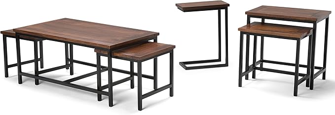 SIMPLIHOME Skyler SOLID MANGO WOOD and Metal 18 Inch Wide Rectangle C Side Table in Dark Cognac Brown, Fully Assembled, For the Living Room and Bedroom - LeafyLoom
