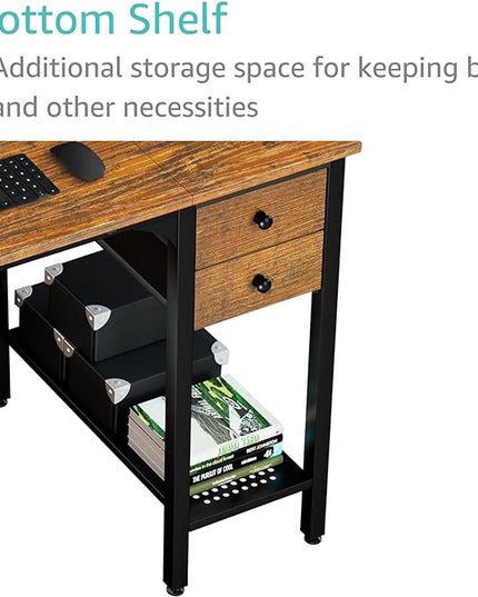 Lufeiya Computer Desk with Drawers - 40 Inch Work Small Desk for Bedroom Home Office, Simple Study Writing Table PC Desks with Drawer Storage Shelves, Rustic Brown - LeafyLoom