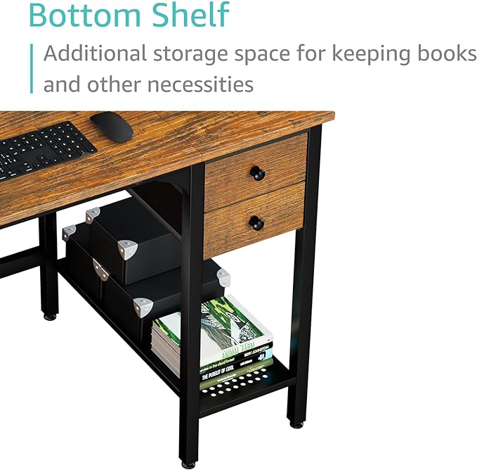 Lufeiya Computer Desk with Drawers - 40 Inch Work Small Desk for Bedroom Home Office, Simple Study Writing Table PC Desks with Drawer Storage Shelves, Rustic Brown - LeafyLoom