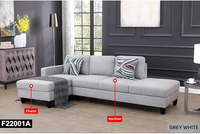 2-Piece L-Shaped Sectional Couches, Lounge, Modular Sofas for Home Office Apartment, Large Living Room Furniture Hand Facing, 2pcs 101.5'' Recliner+55.5'' Chaise(Left), Grey White Lint - LeafyLoom