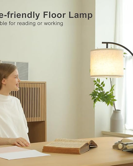 Ambimall Floor Lamp with Remote Control and Stepless Dimmable Bulb, Colors Temperature & Brightness Adjustable, Modern Floor Lamps for Living Room（Beige Shade & Black Pole） - LeafyLoom