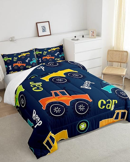 Cartoon Car Bedding Set Construction Kids Comforter Set Boys Girls Equipment Trucks Decor Comforter Microfiber Cartoon Car Excavator Tractor Duvet Set Bedroom Quilt Set Full - LeafyLoom