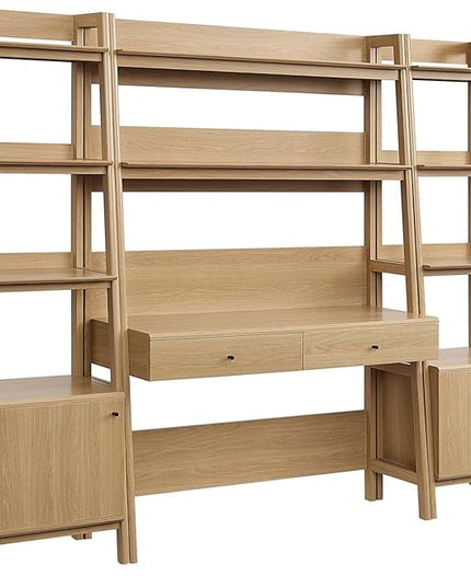 Modway Bixby 3-Piece Home Office Desk and Bookshelf Display Case in Oak - LeafyLoom