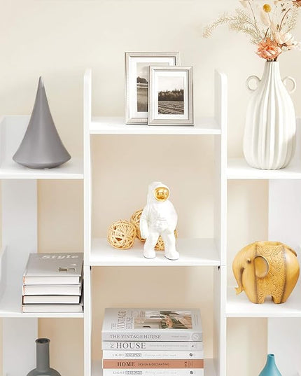 VASAGLE Bookshelf, Tree-Shaped Bookcase with 13 Storage Shelves, Rounded Corners, 9.8”D x 33.9”W x 55.1”H, White ULBC067W01 - LeafyLoom