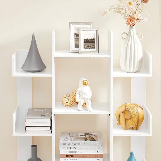 VASAGLE Bookshelf, Tree-Shaped Bookcase with 13 Storage Shelves, Rounded Corners, 9.8”D x 33.9”W x 55.1”H, White ULBC067W01 - LeafyLoom