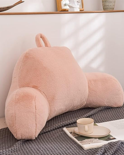 Aimuan Reading Pillow Bed Rest Pillow with Arms Rabbit Fur Back Pillow for Sitting up in Bed Adults Teens Incline Rest Sleeping Snoring with Pregnancy Lumbar Waist Support (Standard, Blush) - LeafyLoom