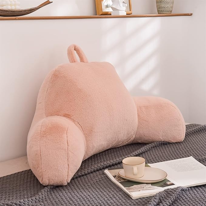 Aimuan Reading Pillow Bed Rest Wedge Large Adult Backrest Pillow with Arms Back Support for Sitting Up in Bed Cushion Incline Rest Sleeping Snoring Pillow, (Large, Blush) - LeafyLoom