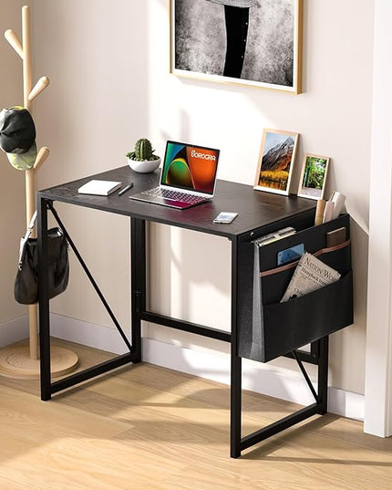 Folding Desk, 31.5 Inch Foldable Desk for Small Space, Easy Assembly Computer Desk Space Saving Home Office Writing Table, Black (Can't Be Folded Flatly) - LeafyLoom