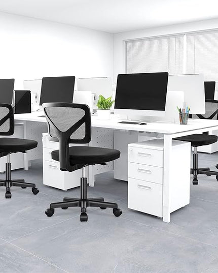 Home Office Computer Desk Chair Mid Back Armless Ergonomic Office Chair Mesh Office Chair with Lumbar Support Height Adjustable Swivel Task Rolling Modern Chair with Wheels for Office,Living Room - LeafyLoom