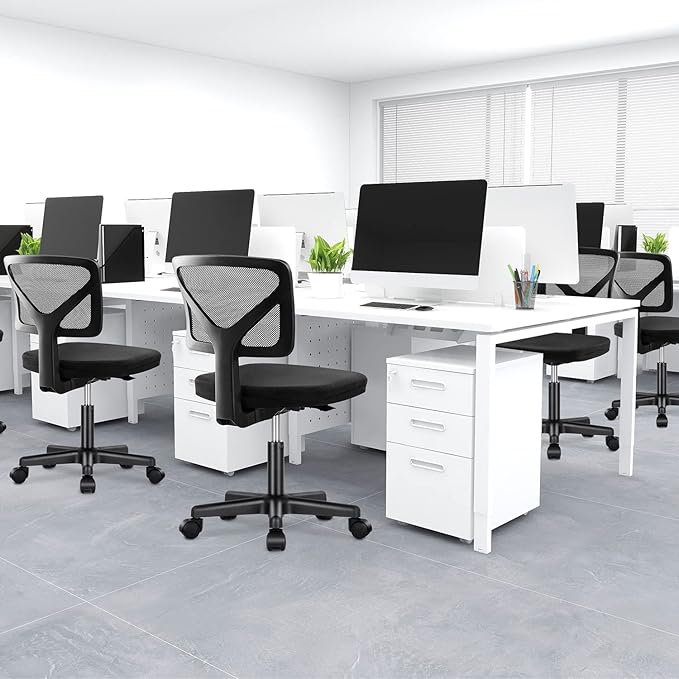 Home Office Computer Desk Chair Mid Back Armless Ergonomic Office Chair Mesh Office Chair with Lumbar Support Height Adjustable Swivel Task Rolling Modern Chair with Wheels for Office,Living Room - LeafyLoom