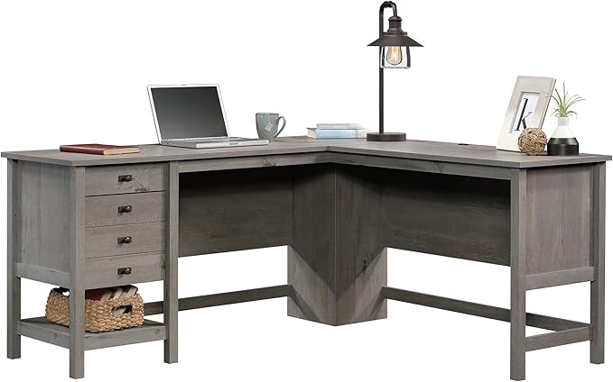 Sauder Cottage Road L-Desk, L: 65.12" x W: 58.66" x H: 29.76", Mystic Oak finish - LeafyLoom