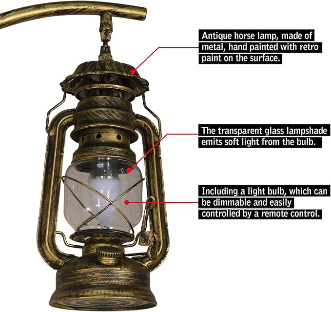 Hsyile Floor Lamp for Living Room Bedroom with Table and Shelves Retro Horse Lantern Floor Lamp with Remote Dimmable Farmhouse Standing Lamp (Bronze) - LeafyLoom
