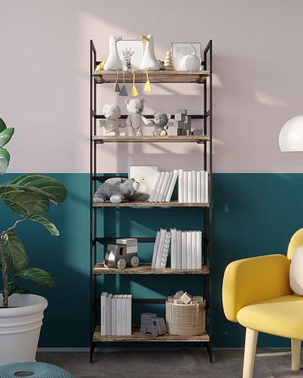 No-Assembly Folding Bookshelf Storage Shelves 5 Tiers Vintage Multifunctional Plant Flower Stand Storage Rack Shelves Bookcase for Home Office (Fire Board) - LeafyLoom