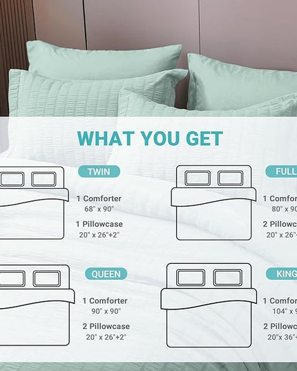 HYMOKEGE Seersucker Comforter Set Full Size 3 Pieces, Lightweight Comforter Sets for Bedding, Bed Set with 1 All Season Soft Down Alternative Comforter and 2 Pillow Shams, Sage Green - LeafyLoom
