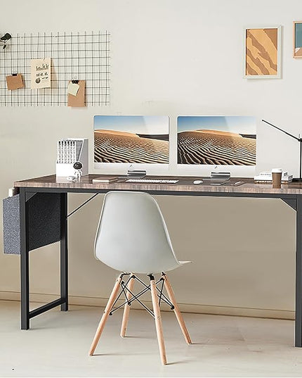 SMUG Computer Desk 48 Inch Home Office Writing Wood Storage Bag & Headphone Hook Simple Bedroom 2 Person Work Study Kids Table, Rustic Brown - LeafyLoom