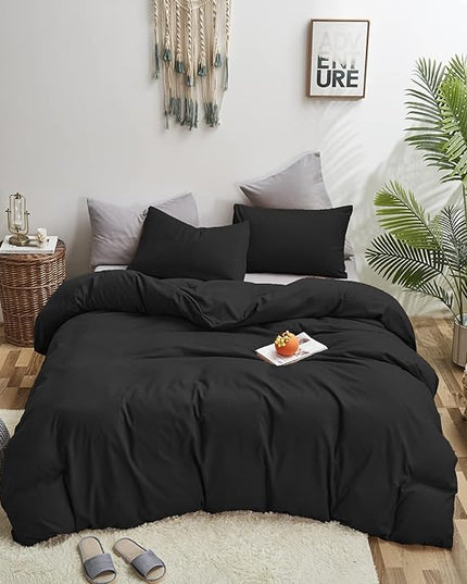 Black Comforter King Plain Black Bedding Set Pure Black Bedding Soft Durable Comforter Set Men Lightweight Solid Black Blanket Women Breathable True Black Bed Comforter Set - LeafyLoom
