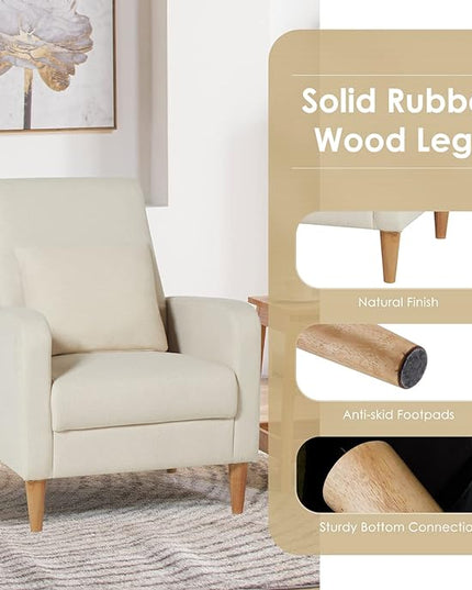 COLAMY Modern Upholstered Accent Chair Armchair with Pillow, Fabric Reading Living Room Side Chair,Single Sofa with Lounge Seat and Wood Legs, Beige - LeafyLoom