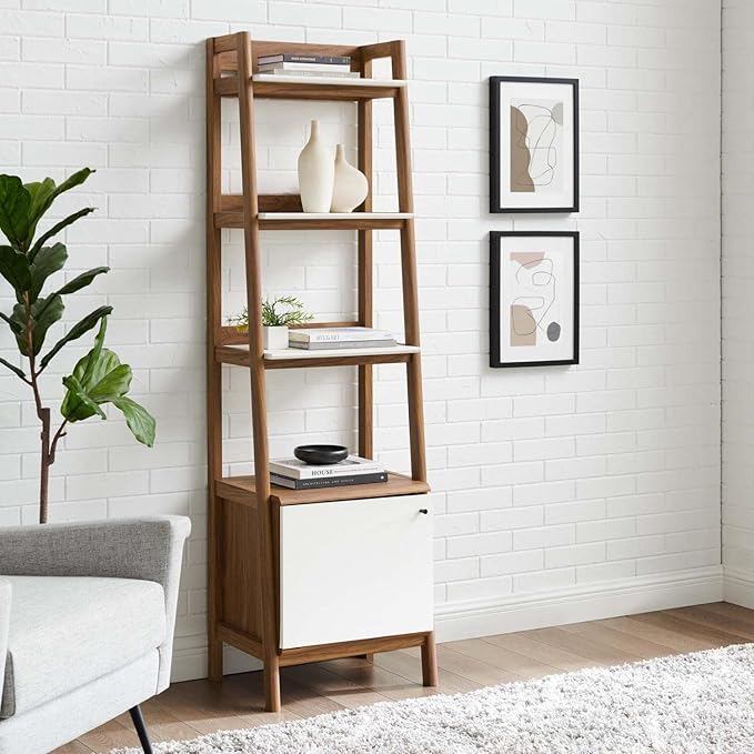 Modway Bixby Display Case, 21" Bookshelf, Walnut White - LeafyLoom