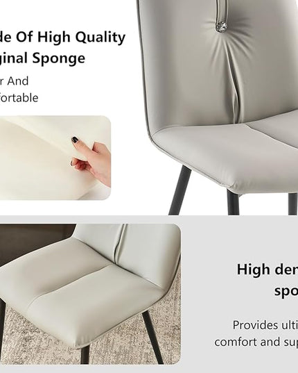 YOUTASTE Modern Dining Chairs Set of 2 Upholstered Leather Kitchen Chairs Soft Padded Side Chairs Dinner Chairs with Metal Legs for Living Room Bedroom, Light Grey - LeafyLoom