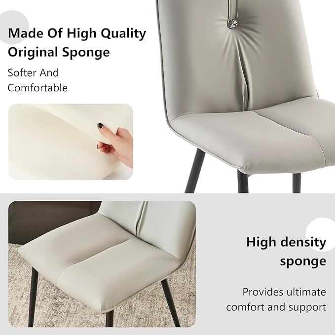YOUTASTE Modern Dining Chairs Set of 2 Upholstered Leather Kitchen Chairs Soft Padded Side Chairs Dinner Chairs with Metal Legs for Living Room Bedroom, Light Grey - LeafyLoom