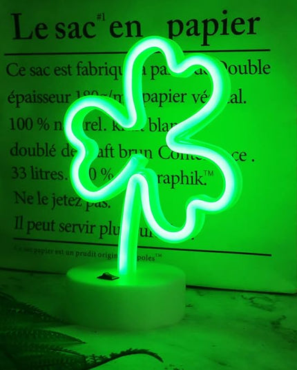 Neon Signs Shamrocks Shaped St. Patrick's Day decorations, Green LED Clover Neon Lights for Bedroom Decor Battery/USB Operated Night Lights for Home Tabletop Lamp - LeafyLoom