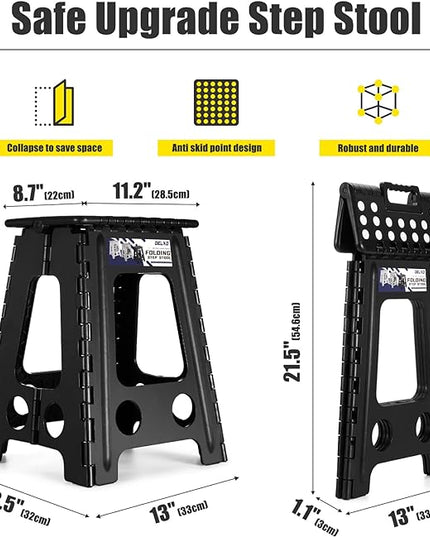 Delxo 17.5 Inch Folding Step Stool, Heavy Duty Foldable Stool for Adults,Premium Portable Collapsible Plastic Step Stool,Non Slip Folding Stools for Kitchen Bathroom Bedroom Up to 400LBS,(Black 1PC) - LeafyLoom