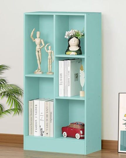 LEYAOYAO 5 Cube Bookshelf with Base,3 Tier Modern Mint-Green Kids Bookcase,Standing Wide Bookshelves Storage Organizer Toy Shelf,Wood Display Children's Book Shelves for Bedroom,Living Room,Nursery - LeafyLoom