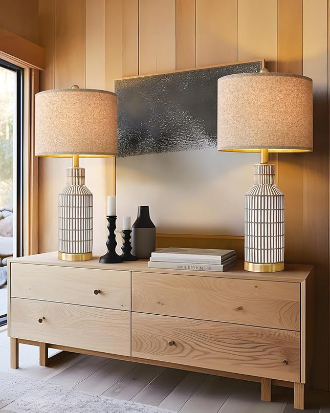 25" Lamps Set of 2 - Table Lamps for Bedroom - Modern Living Room Lamps - Brown Ceramic Bedside Lamps - Farmhouse Lamps - LeafyLoom