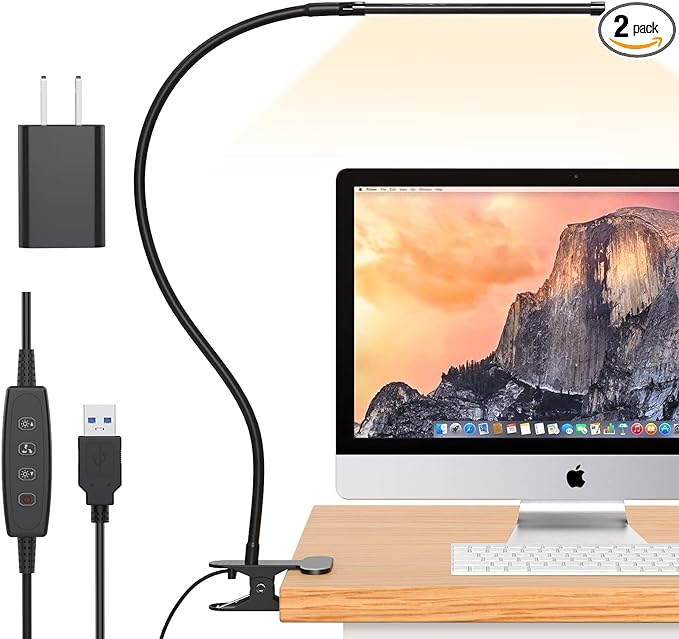 iZELL Desk Light, [2-Pack] LED Desk Lamp with Clamp [77 LEDs Light with 3 Color Modes & 10 Brightness Levels] Flexible Gooseneck LED Book Light, Easy Clip on Reading Light - LeafyLoom