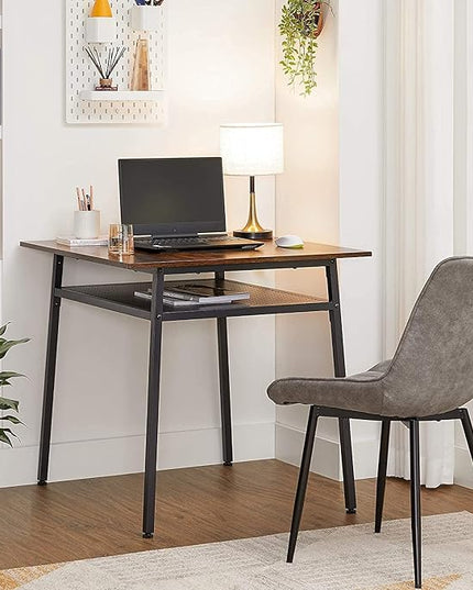 VASAGLE Dining Table, Square Office Desk with Storage Compartment, Industrial, 31.5 x 31.5 x 30.7 Inches,Brown - LeafyLoom