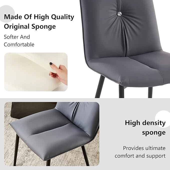 YOUTASTE Dining Chairs Set of 2 Mid Century Modern Upholstered Leather Kitchen Chairs Soft Padded Side Chairs with Metal Legs for Living Room Bedroom, Blueberry Purple - LeafyLoom