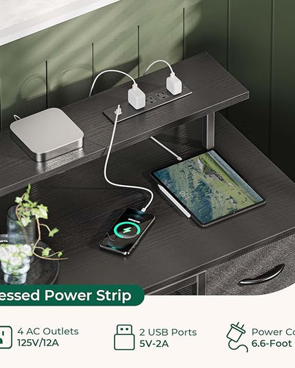 47 inch Computer Desk with 4 Drawers, Gaming Desk with LED Lights & Power Outlets, Home Office Desk with Large Storage Space for Bedroom, Work from Home, Black - LeafyLoom