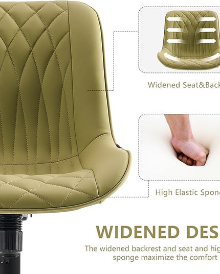 YOUNIKE Armless Office Chair with Wheels, Swivel Desk Chair Rolling Task Chair with Back, Upholstered Leather Computer Chair, Height Adjustable Modern Vanity Chair Avocado Green - LeafyLoom