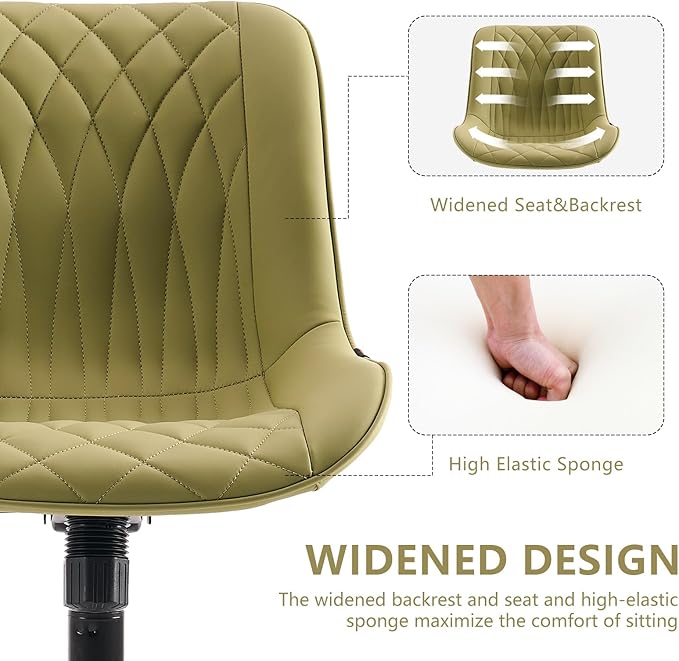 YOUNIKE Armless Office Chair with Wheels, Swivel Desk Chair Rolling Task Chair with Back, Upholstered Leather Computer Chair, Height Adjustable Modern Vanity Chair Avocado Green - LeafyLoom