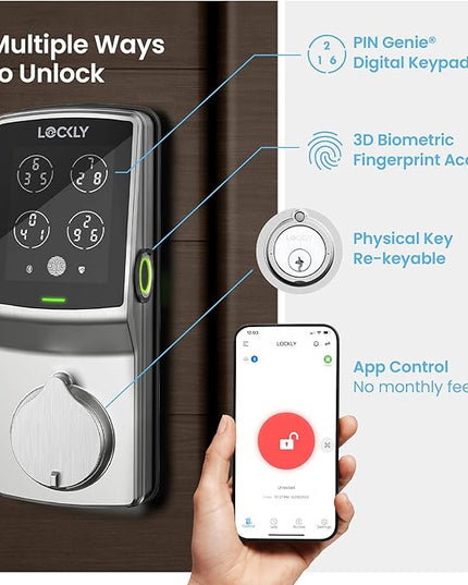 Lockly Secure Pro Wi-Fi Smart Door Lock, Keyless Entry with PIN Genie® Digital Keypad, 3D Biometric Fingerprint Sensor Front Door Lock Deadbolt, Voice Control & Auto Lock - Deadbolt Edition Lockly