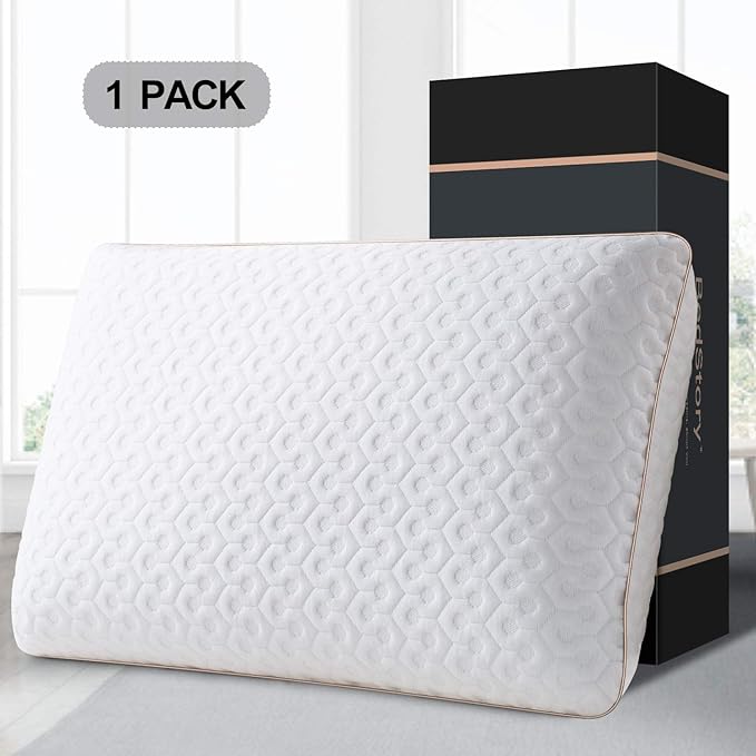 BedStory Memory Foam Pillow Queen - Medium Firm Gel Foam Pillows for Sleeping - Orthopedic Queen Size Bed Pillows for Neck Pain - Stomach & Back Sleepers - LeafyLoom