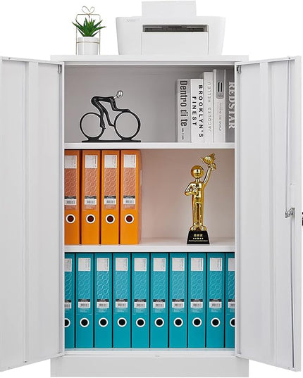 41.97" Metal Storage Doors and Adjustable Shelf,Folding Filing Cabinets w/Solid Steel Tube Locking Shaft,for Home Office,School,Garage,White - LeafyLoom