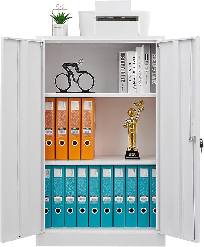 41.97" Metal Storage Doors and Adjustable Shelf,Folding Filing Cabinets w/Solid Steel Tube Locking Shaft,for Home Office,School,Garage,White - LeafyLoom