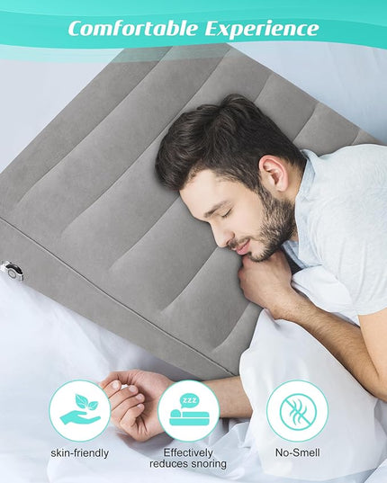 Inflatable Wedge Pillow for Sleeping, Traveling, Reading, Triangle Bed Wedge Pillow (Grey) - LeafyLoom