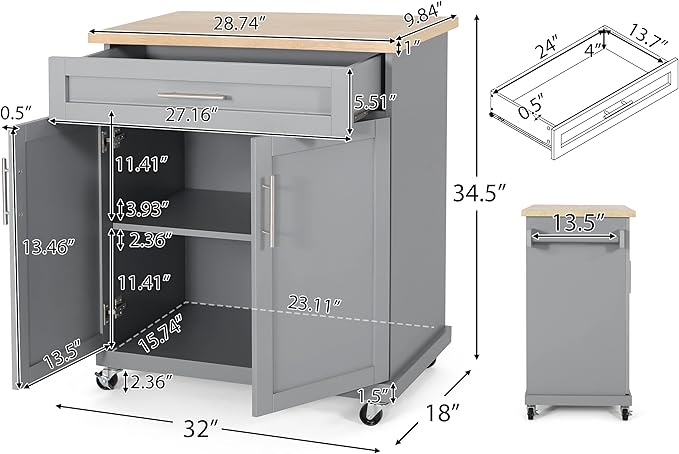 Christopher Knight Home Batavia Kitchen CART, Grey - LeafyLoom
