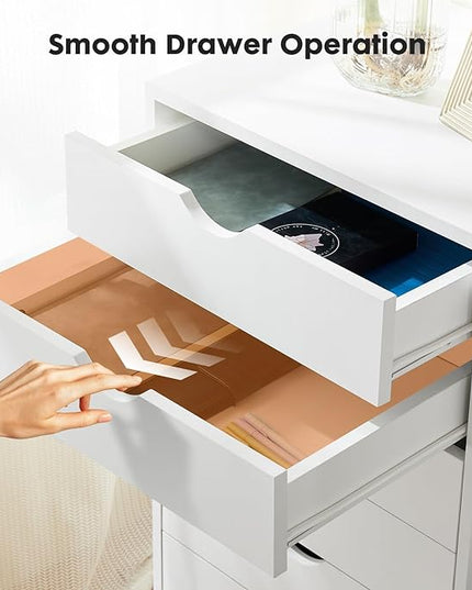 OLIXIS 7 Drawer Chest Wood File Cabinet Rolling Organization Storage Dresser with Wheels for Home Office, 15.75" D x 18.74" W x 34.25" H, White - LeafyLoom