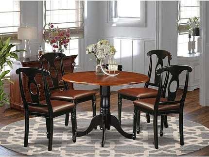 East West Furniture Dublin 5 Piece Dining Set for 4 Includes a Round Kitchen Table with Dropleaf and 4 Faux Leather Upholstered Dinette Chairs, 42x42 Inch, Black & Cherry - LeafyLoom