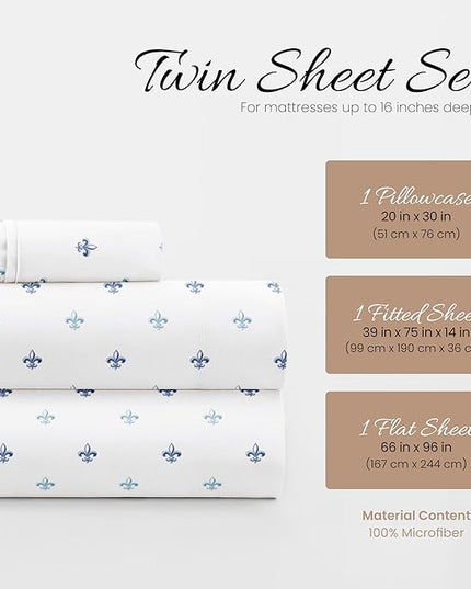 Linen Market 3 Piece Twin Bedding Sheet Set (Navy Blue Lilies) - Sleep Better Than Ever with These Ultra-Soft & Cooling Bed Sheets for Your Twin Size Bed - Deep Pocket Fits 16" Mattress - LeafyLoom