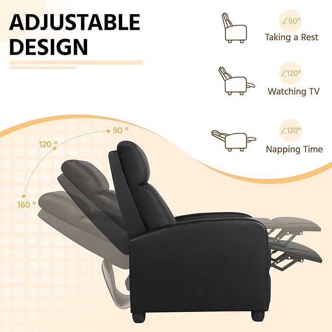 Yaheetech Recliner Chair PU Leather Recliner Sofa Home Theater Seating with Lumbar Support Overstuffed High-Density Sponge Push Back Recliners Armchair for Living Room - LeafyLoom